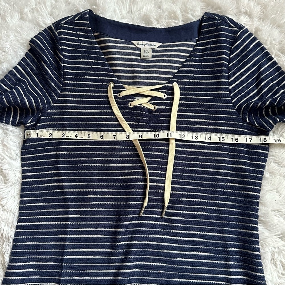 Tommy Bahama |  Navy and White Catalina Striped Lace-Up Knit Tunic | Small - Picture 9 of 13